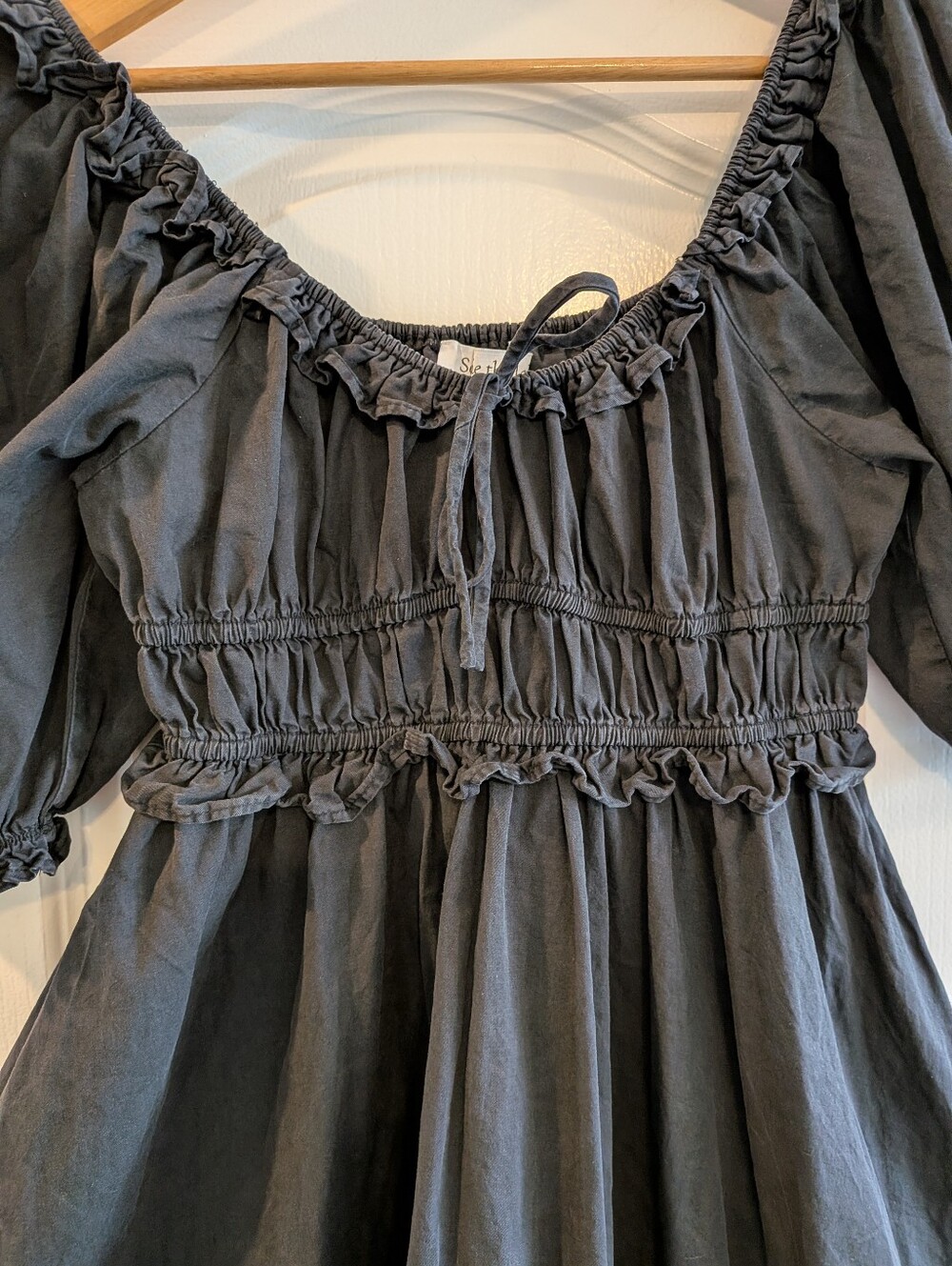 Sofie The Label Black Puff Sleeve Smocked Babydoll Cottagecore Mini Dress Size S - Picture 3 of 16